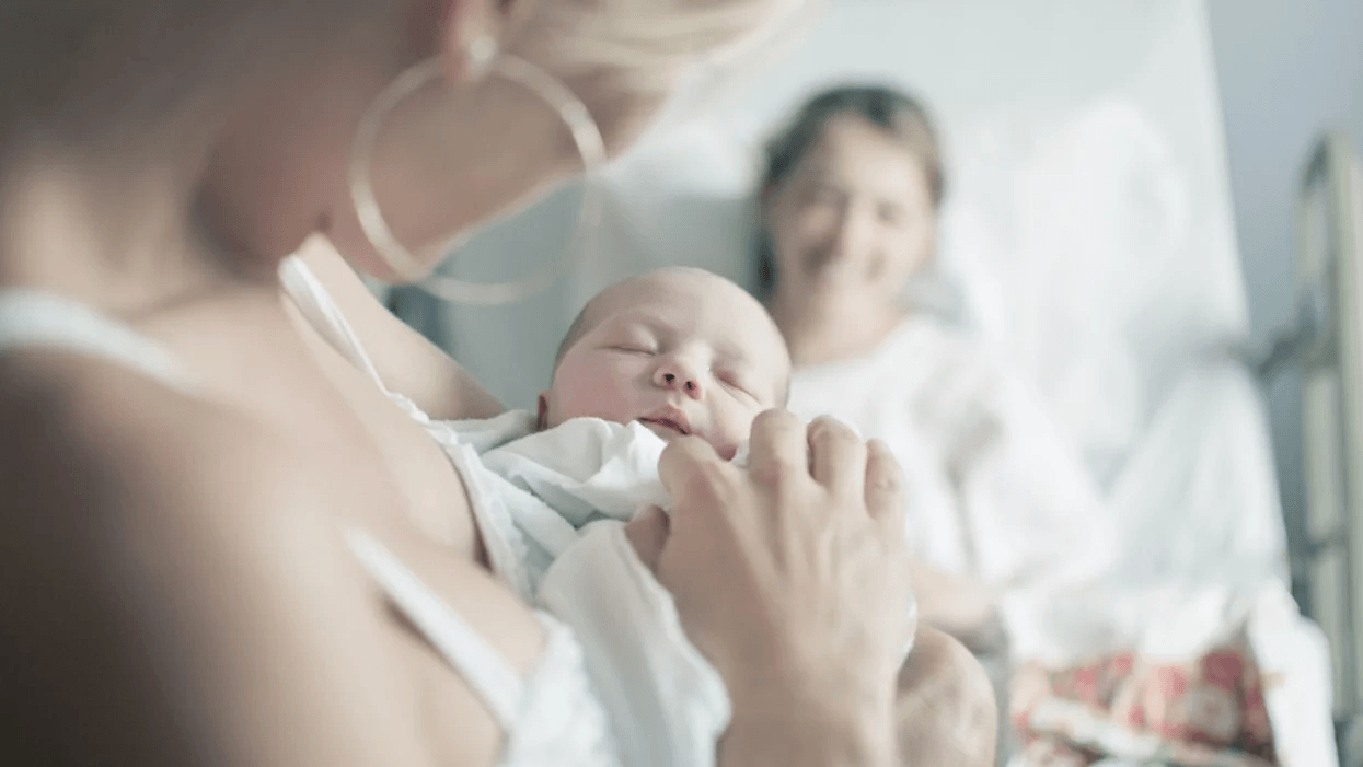 Thank you for being an ‘aunt’ to my son—I couldn’t do it without you woman holding baby while mom rests in the background