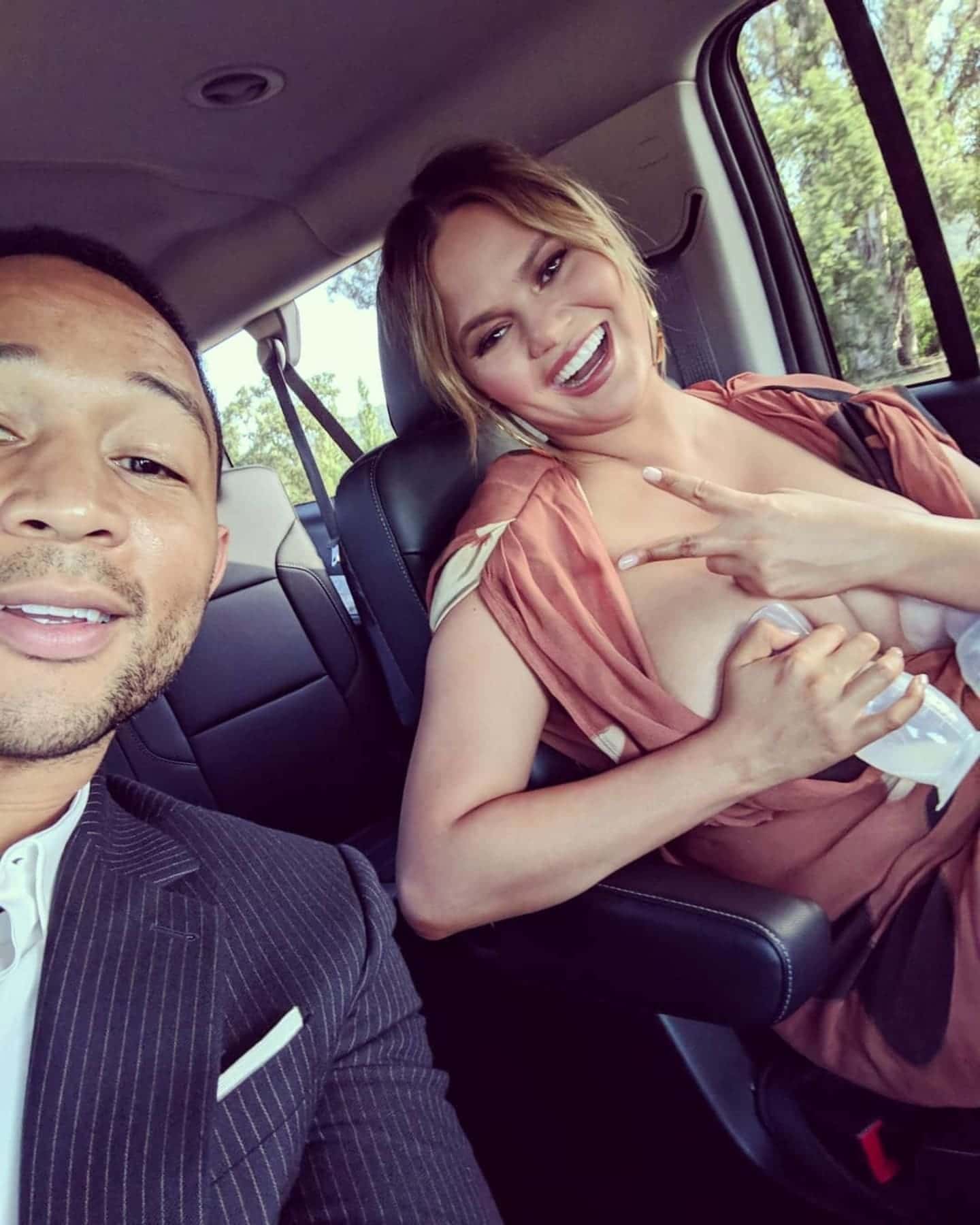 Chrissy Teigen using breast pumps in car proves mamas are always multitasking woman using breast pumps inside a car