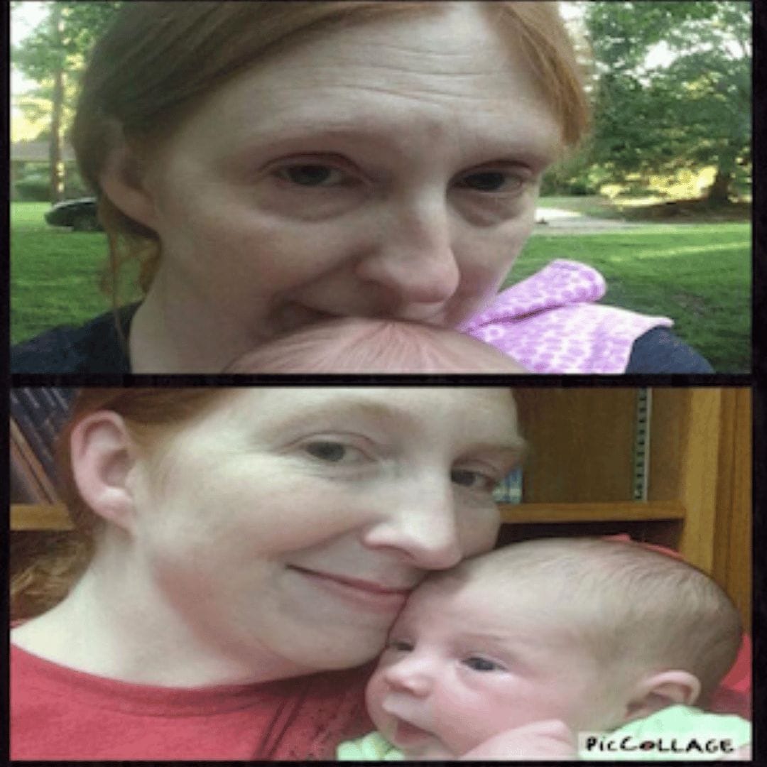 Dana on fighting her third battle with postpartum depression self portrait of mother holding newborn while fighting third battle with postpartum depression