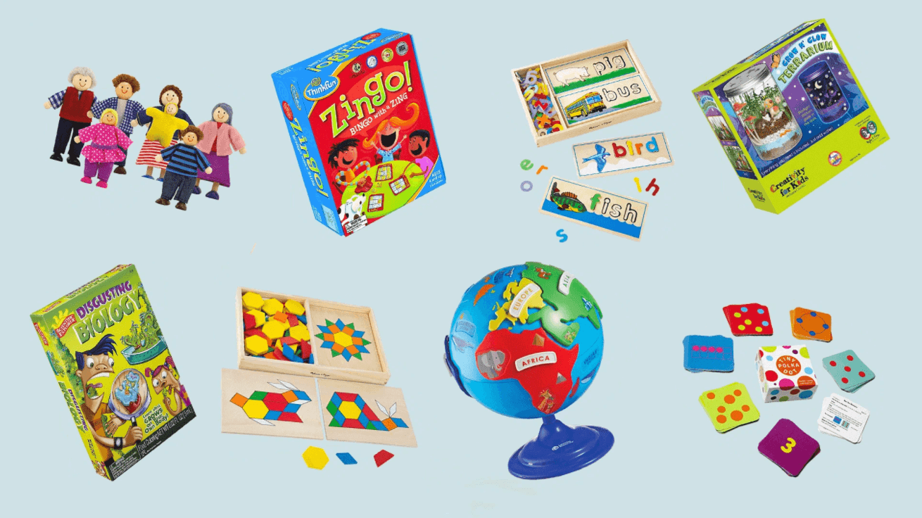 Our favorite Montessori-friendly toys, all under $20 collage of Montessori toys