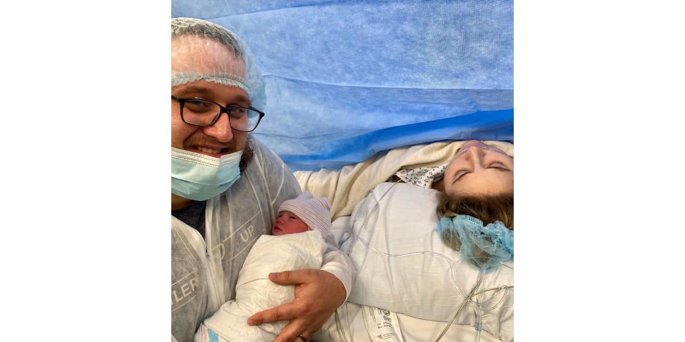 Erikka on experiencing postpartum PTSD after the traumatic delivery of her daughter new dad and mom with newborn