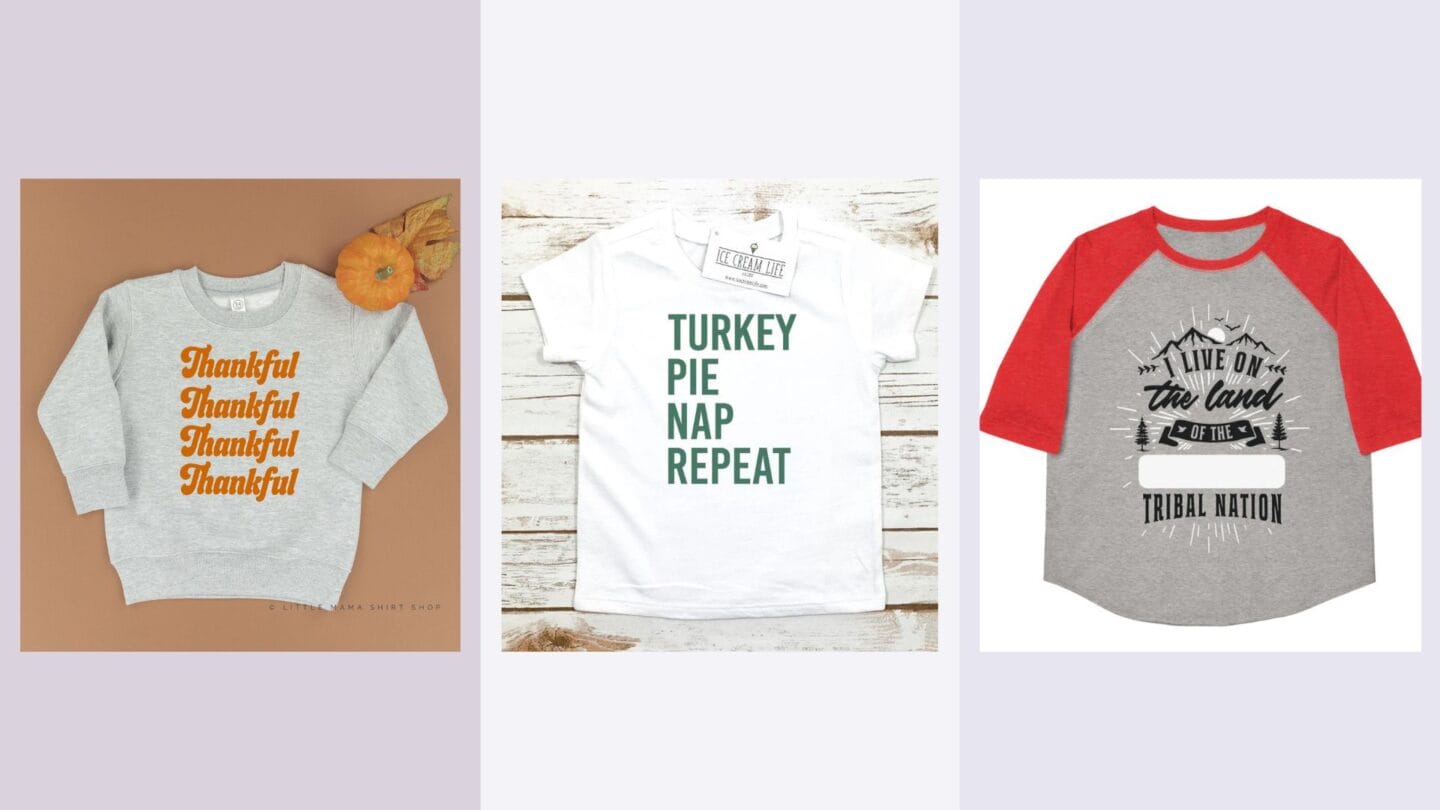 These family Thanksgiving shirts are the perfect attire for a day of cozy gratitude family holiday shirts collage- thanksgiving shirts