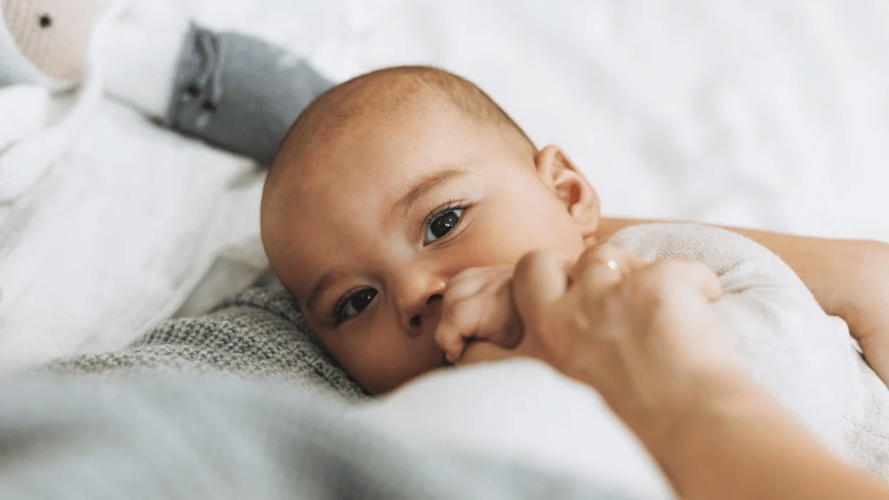 6-month-old baby feeding schedule & expert advice baby grabbing mom's hand - 6-month-old baby feeding schedule