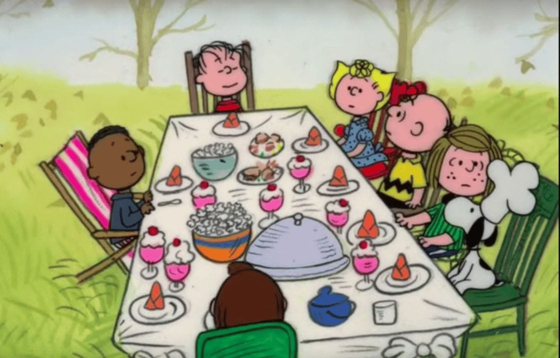Where to watch ‘A Charlie Brown Thanksgiving’—and how to talk about it with your kids photo of the peanuts gang at thanksgiving- a charlie brown thanksgiving