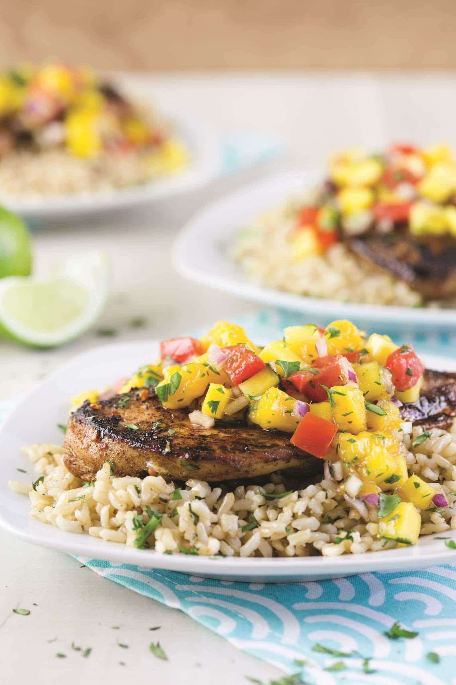 Skinny Mom’s Caribbean jerk chicken with mango salsa