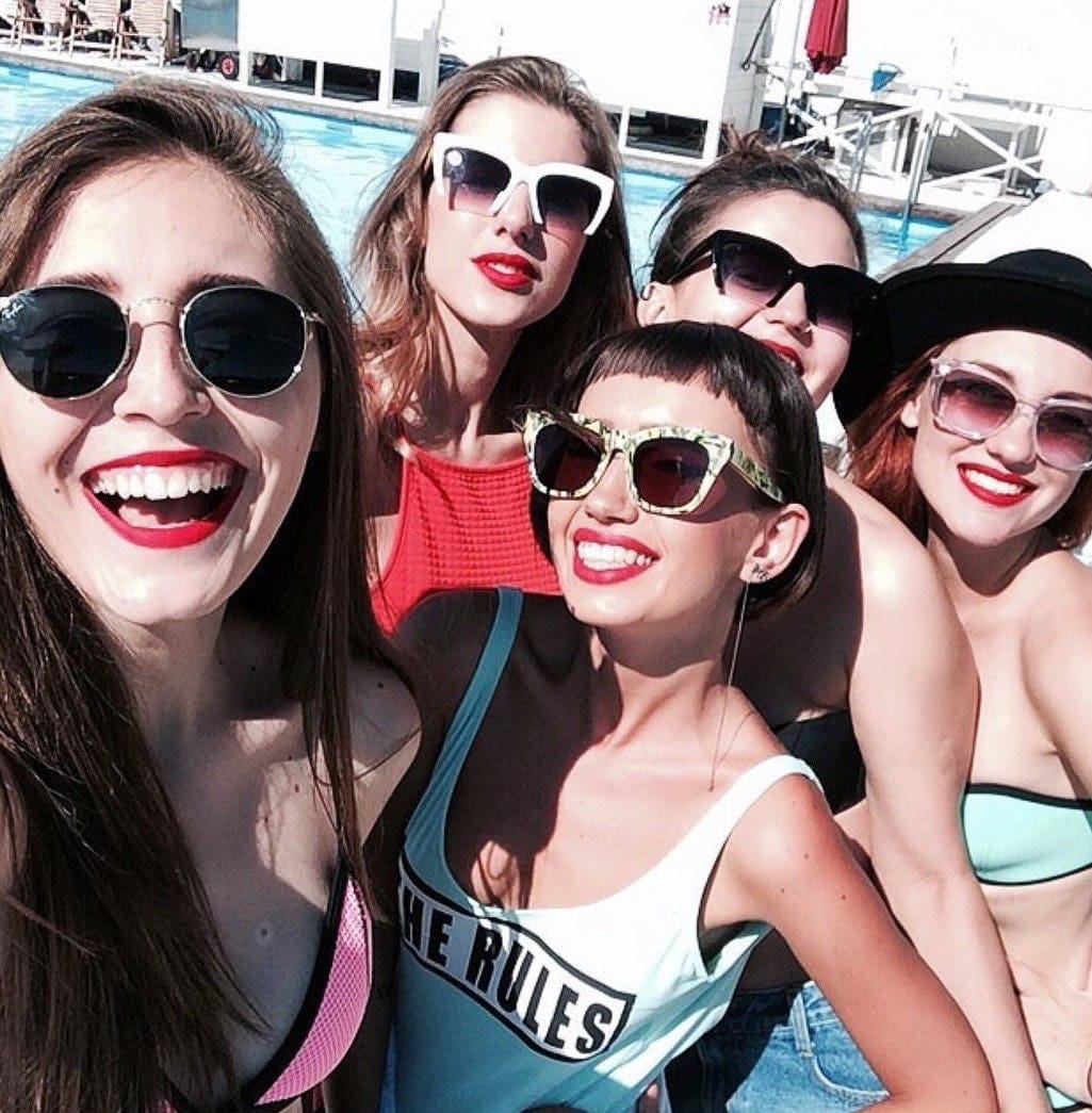 When you’re the first in your squad to have a baby group of women taking a selfie outdoors