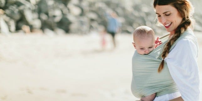 Spring Baby Wraps and Exposed Knee Caps mom and baby in carrier