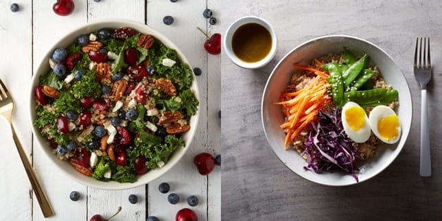 New Mom Summer Nutrition Hacks two lunch bowls of salad