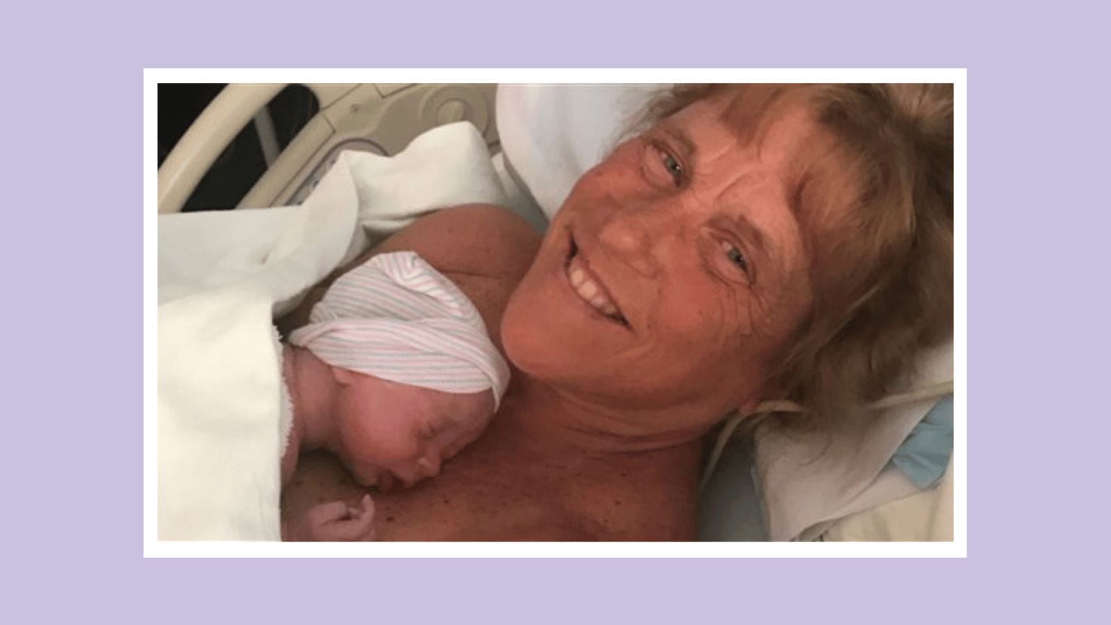 This rockstar mama gave birth at 57 Barbara Higgins holding newborn son in the hospital