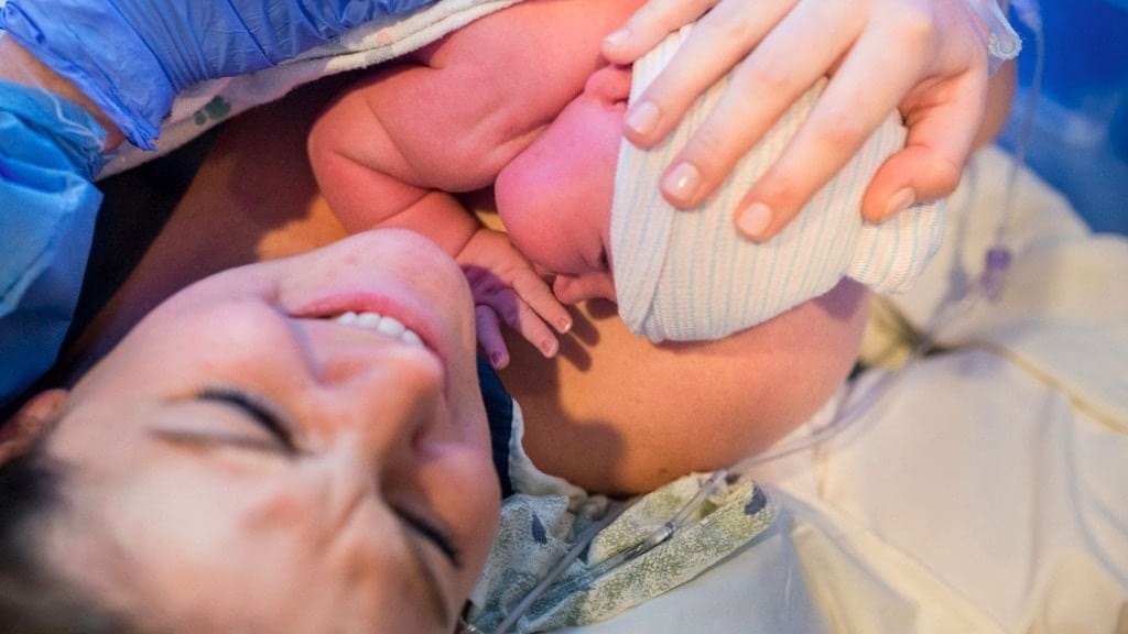 C-section mamas are beautiful, strong and brave c-section mom with baby on chest