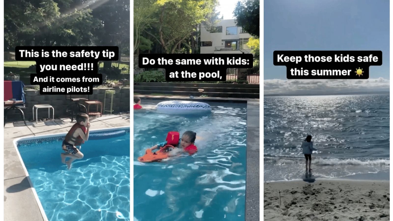 This airline safety tip works wonders at the pool with your kids screenshot of toddlers playing in a pool
