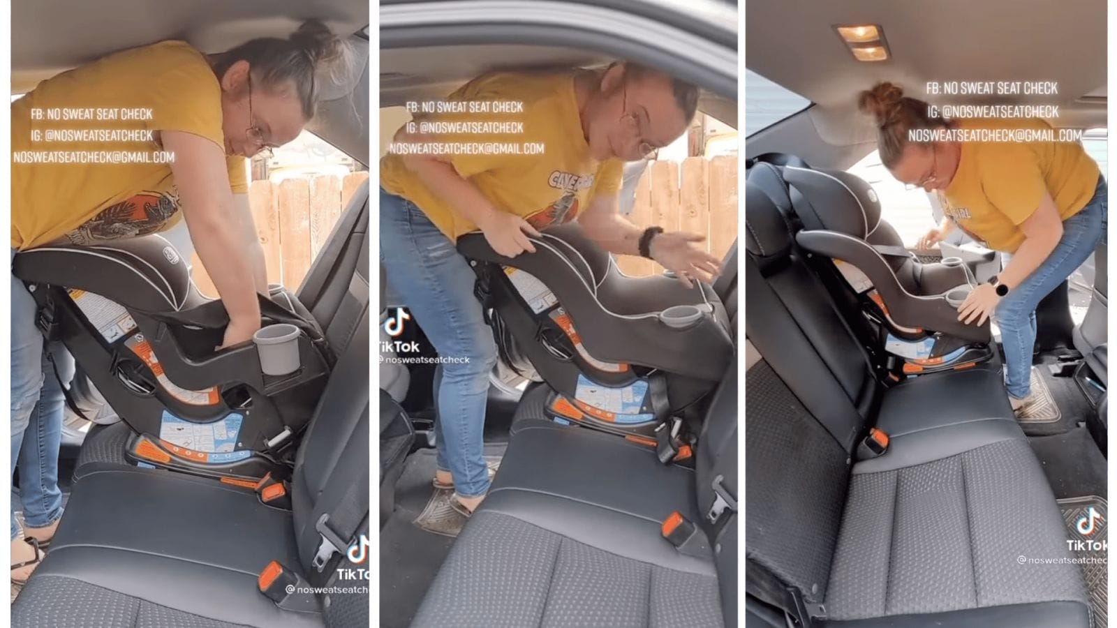 Mom’s viral safety hack shows how to install a car seat as tightly as possible mom showing how to install a car seat