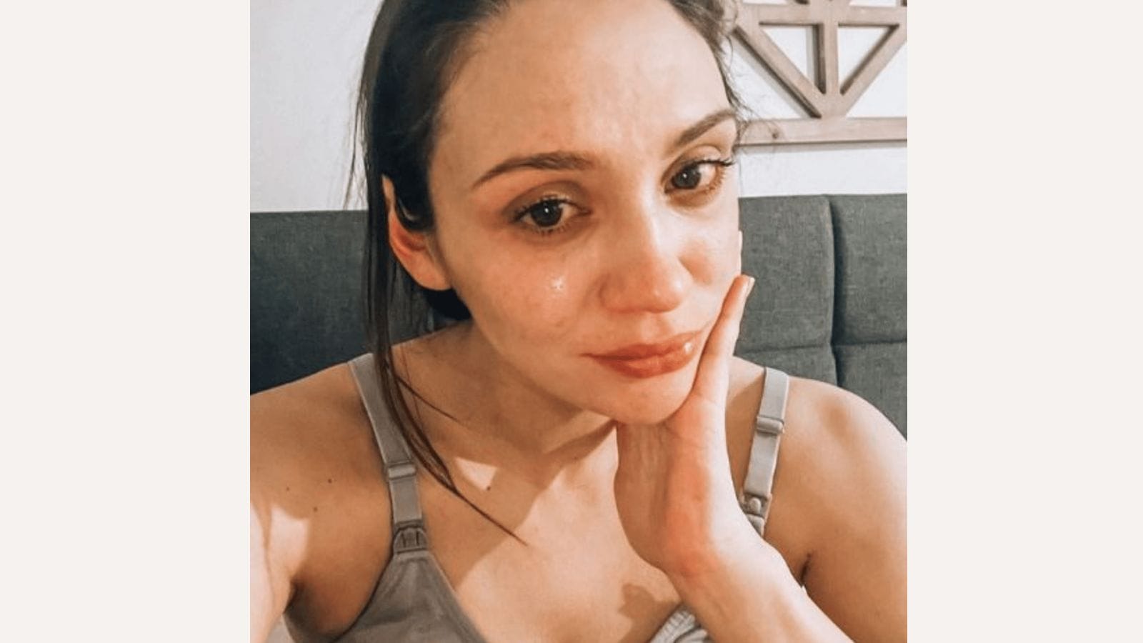 This mama reminds us that becoming a mother is the birth of a human AND a new woman woman crying taking a selfie
