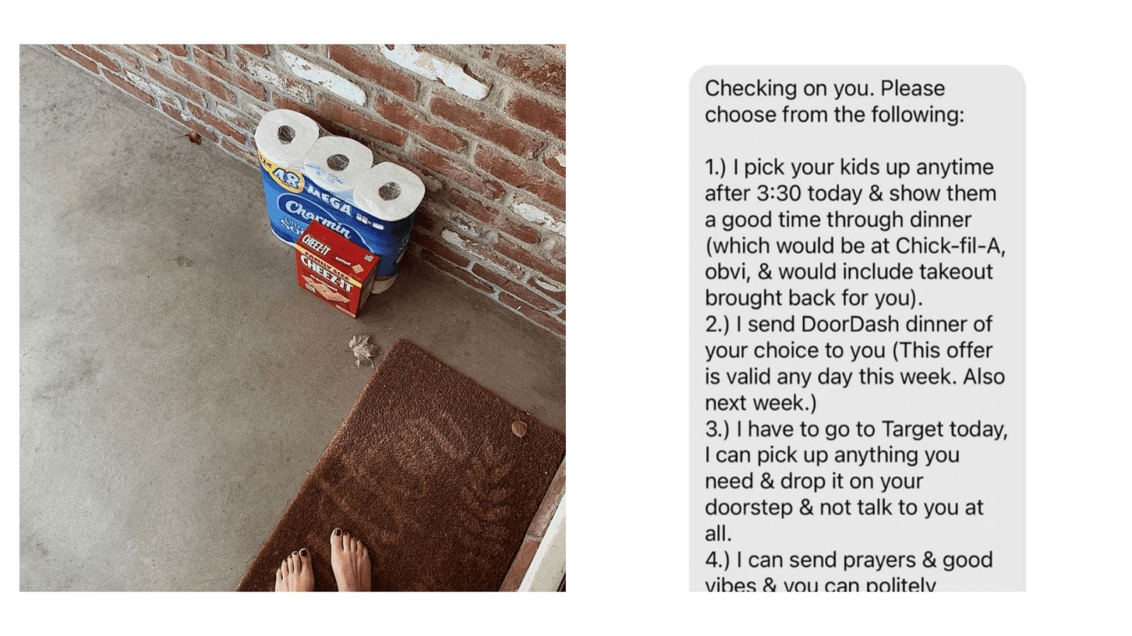 Viral Instagram photos show what friendship after miscarriage looks like text-message-next-to-toilet-paper-on-a-doorstep