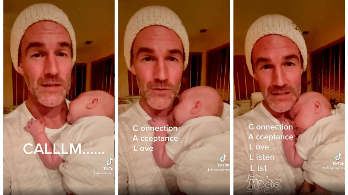 This is James Van Der Beek’s magical method for calming a crying baby James Van Der Beek holding newborn