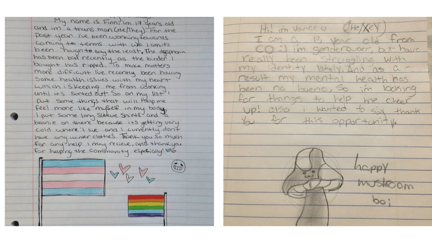 Transanta helps trans youth get through the holidays Letters to Transanta from trans youth