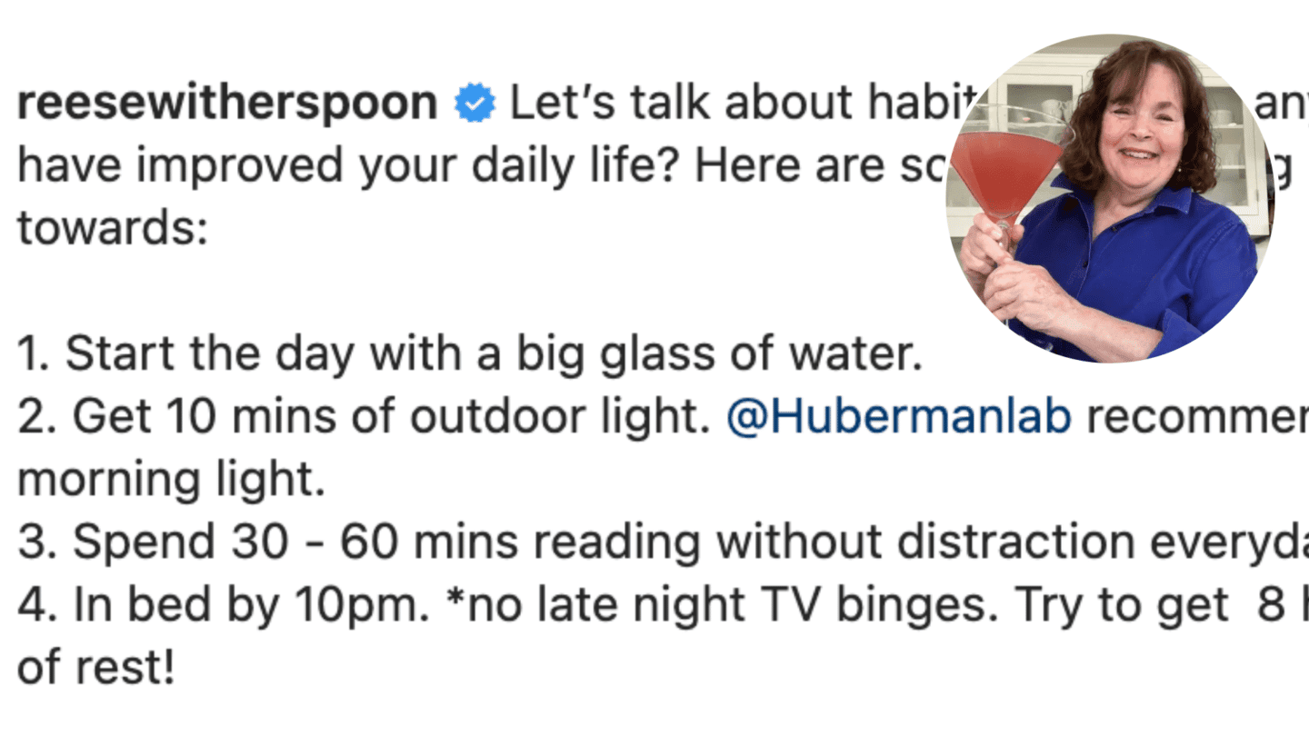 Ina Garten hilariously trolls Reese Witherspoon’s post on healthy habits Ina Garten and Reese Witherspoon screenshot