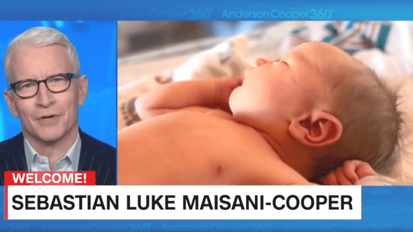 Anderson Cooper adorably announces the birth of his second baby on-air Anderson Cooper CNN screenshot with new baby