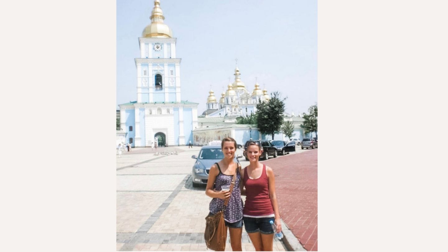 I am worried about—and inspired by—my friends in Ukraine Friends in Ukraine: two young women in front of church in Ukraine