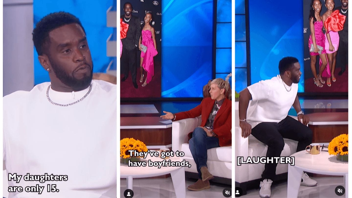 Watch Diddy start to sweat when Ellen convinces him his teen daughters are dating Diddy and Ellen DeGeneres