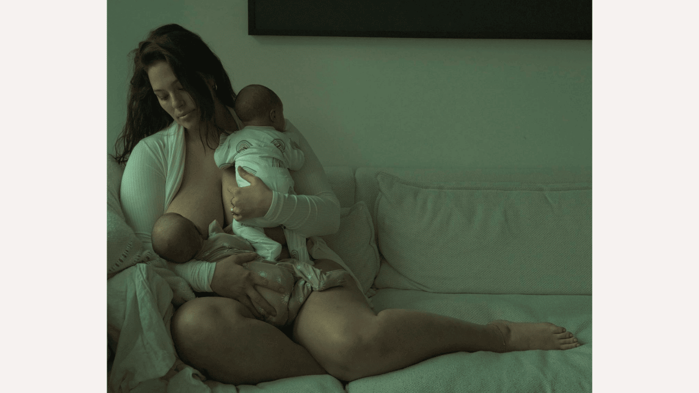 Ashley Graham shares harrowing details of her traumatic home birth with the twins Ashley Graham posing with newborn twins
