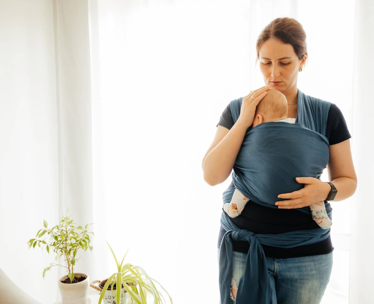 PSA: No, you cannot touch my baby without my permission don't touch the baby: mother holding baby in baby carrier