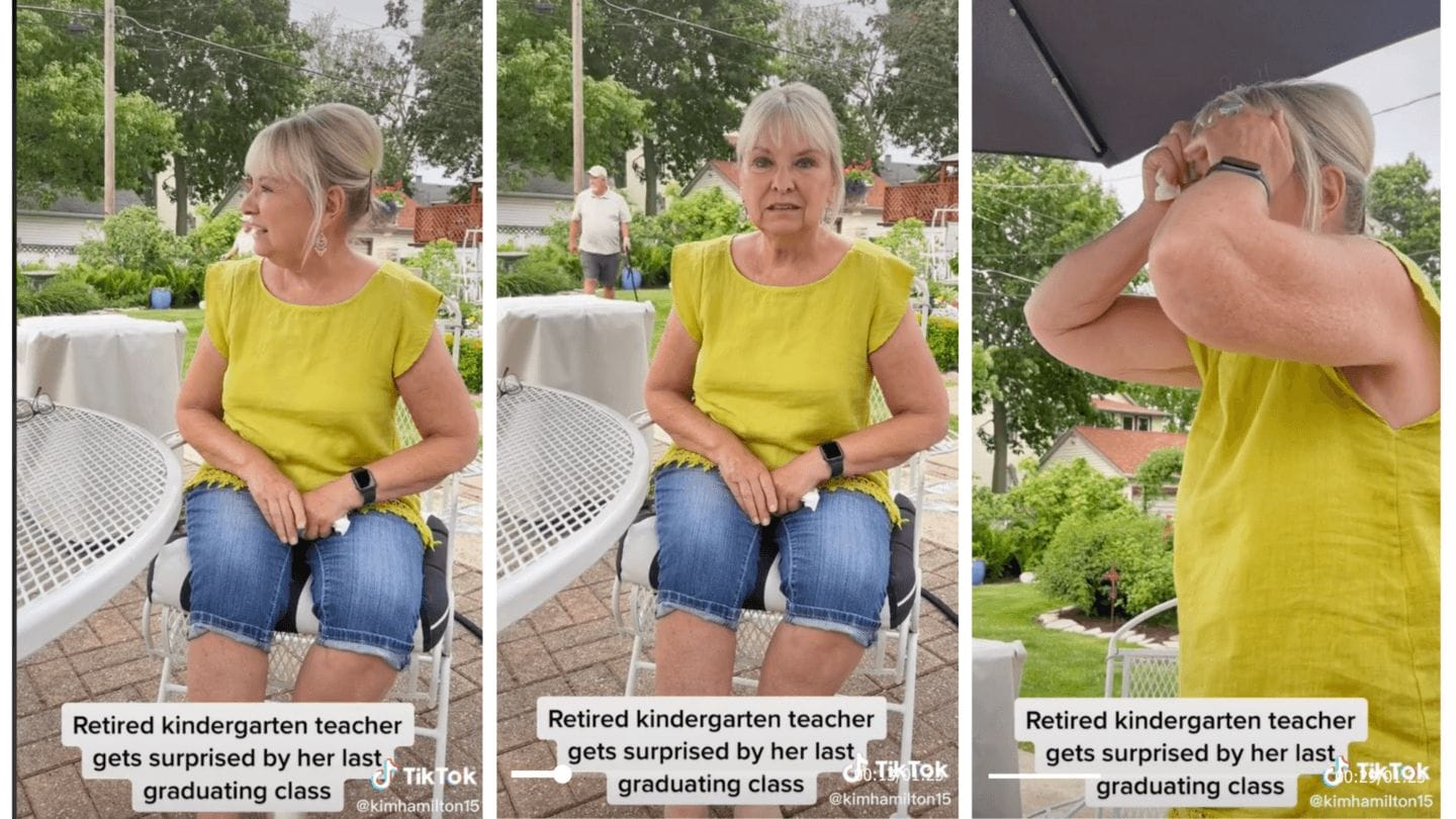 Graduating seniors give their old kindergarten teacher the surprise of a lifetime in viral TikTok kindergarten teacher surprise tiktok