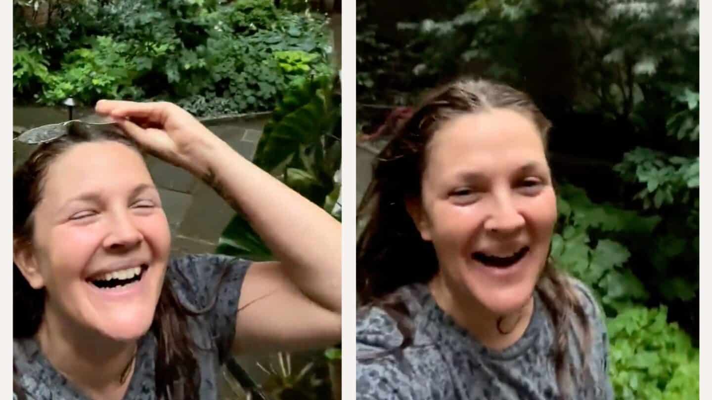 Everyone’s obsessed with this viral clip of Drew Barrymore in the rain—because it’s everything Drew Barrymore running through the rain