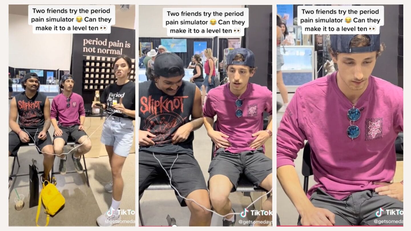 Watch a bunch of men get cramps from a period pain simulator in this viral video Men try period pain simulator in viral video