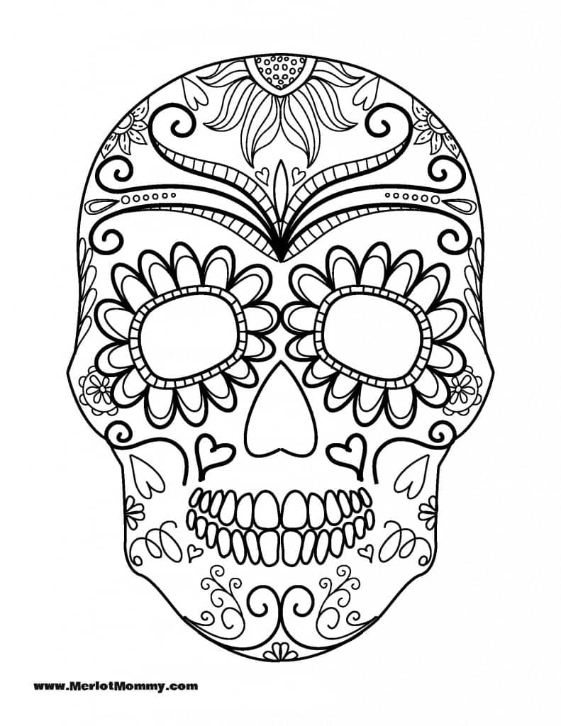 Halloween Coloring Page Sugar Skull - Motherly