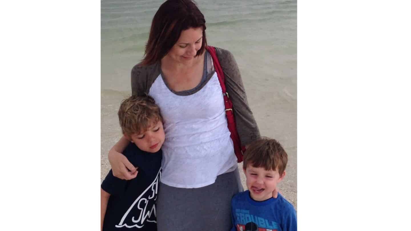Dear husband: Thank you for taking the picture Family photo of mom with two young sons on beach