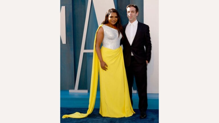 Mindy Kaling is totally unbothered by the endless speculation over who fathered her kids Mindy Kaling and B.J. Novak at Vanity Fair red carpet