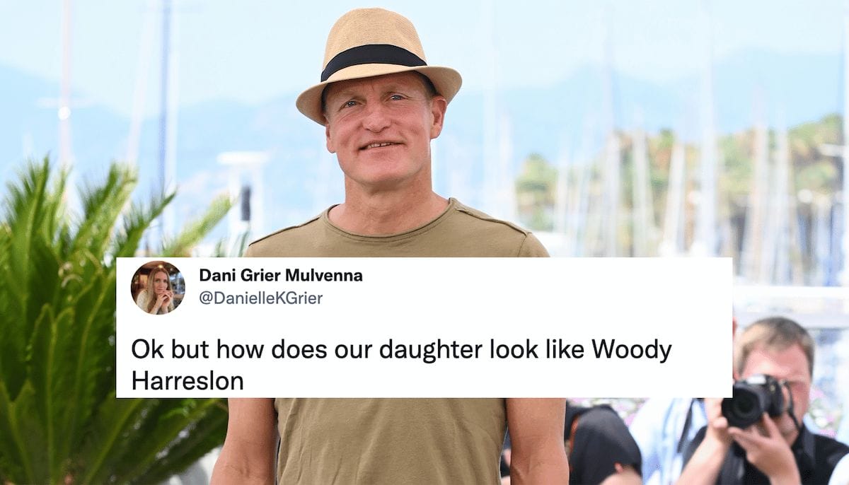 Woody Harrelson has the BEST response to viral photo of baby who looks just like him Woody Harrelson at Canne Film Festival with Twitter overlay