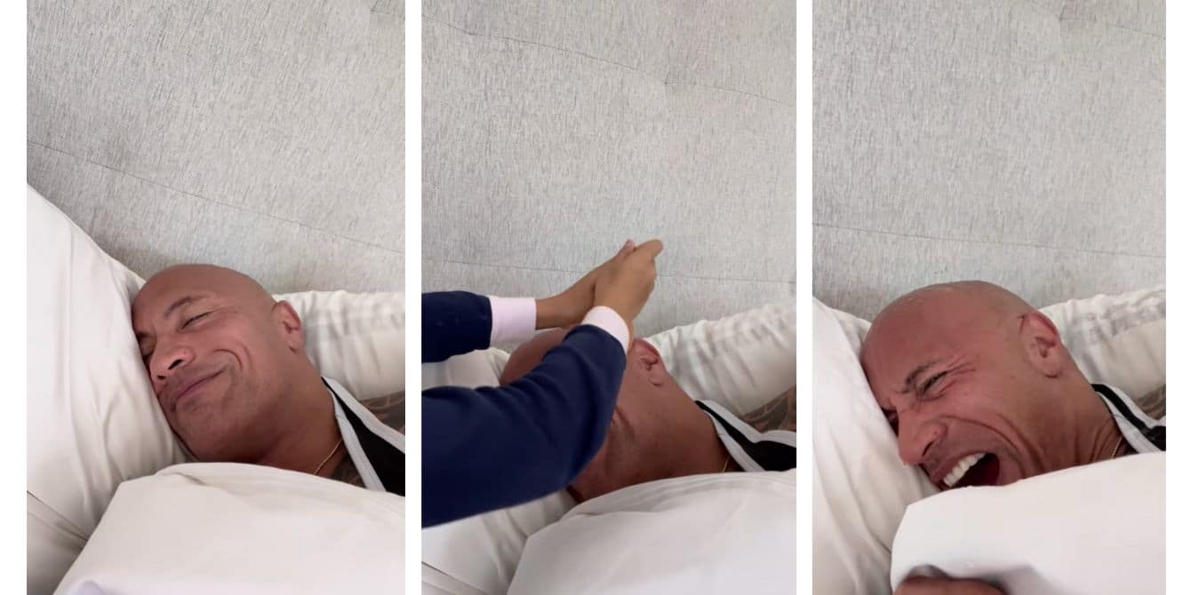 Even The Rock can’t prevent his kids from torturing him in the mornings The Rock and his daughter waking up