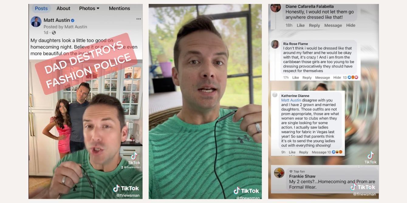 Dad calls out grown adults who shamed his daughters for their homecoming dresses in viral TikTok Screenshots of dad's viral TikTok about daughter's homecoming dresses