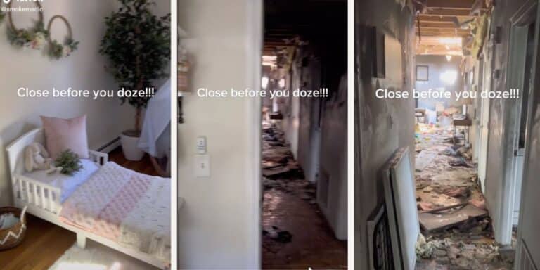 Little girl’s bedroom untouched by fire due to closed door in jarring viral TikTok A girl's bedroom untouched by fire in viral TikTok - close before you doze