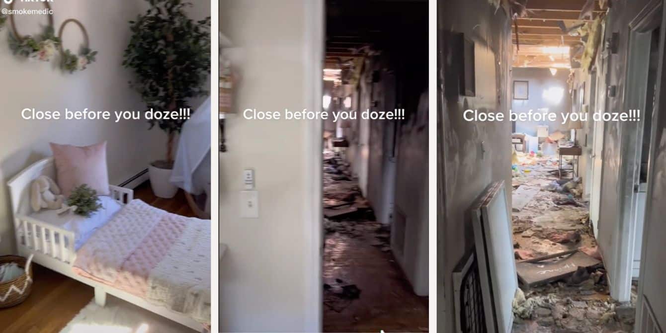 Little girl’s bedroom untouched by fire due to closed door in jarring viral TikTok A girl's bedroom untouched by fire in viral TikTok - close before you doze