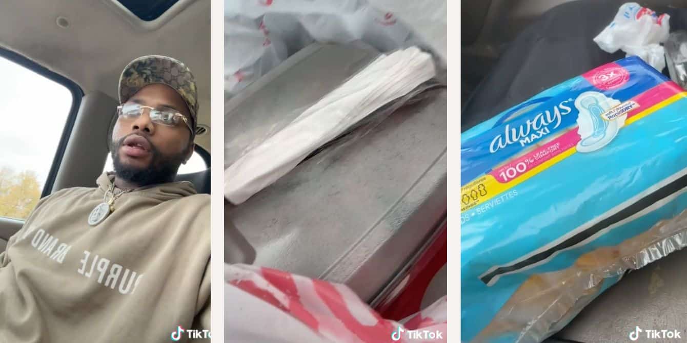 Dad comes to daughter’s rescue with pads but hilariously misunderstands the assignment tiktok collage-viral tiktok dad buys maxi pads