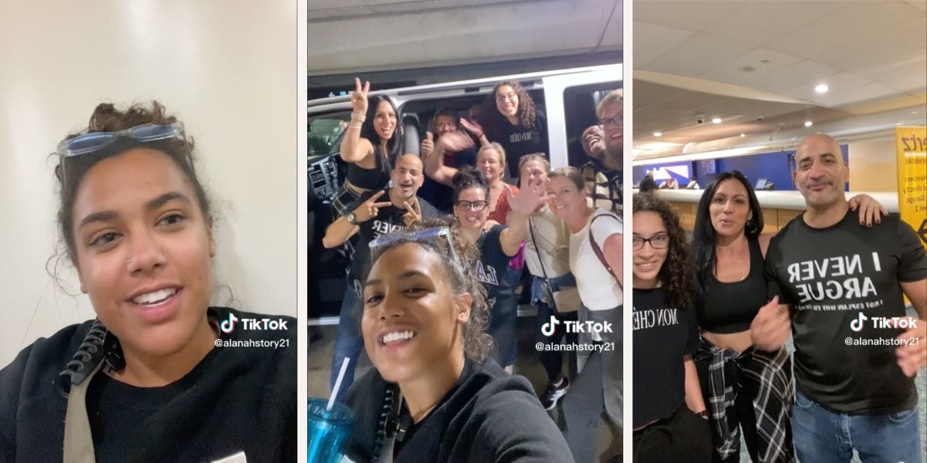 A real life ‘Home Alone’ moment—13 strangers hopped in a van for a 10+ hour drive after their flight got canceled alanah story tiktok collage- 13 strangers in a van