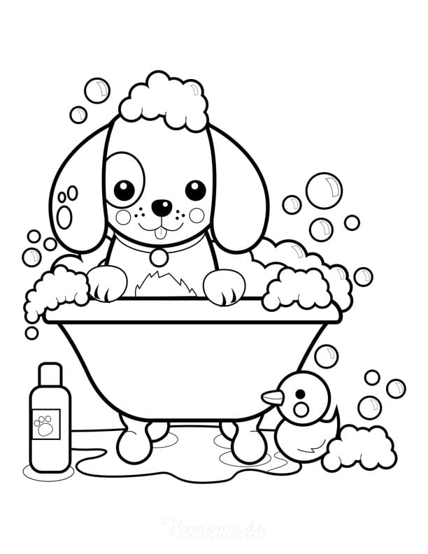 dog coloring pages cute puppy in bath bubbles - Motherly