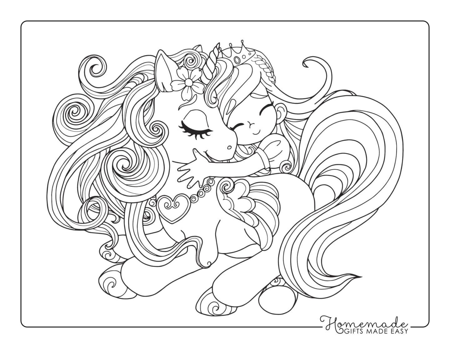unicorn coloring pages girl hugging unicorn - Motherly