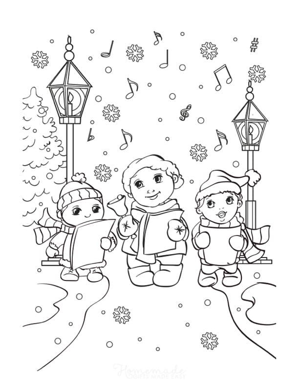 winter coloring pages singing carols - Motherly