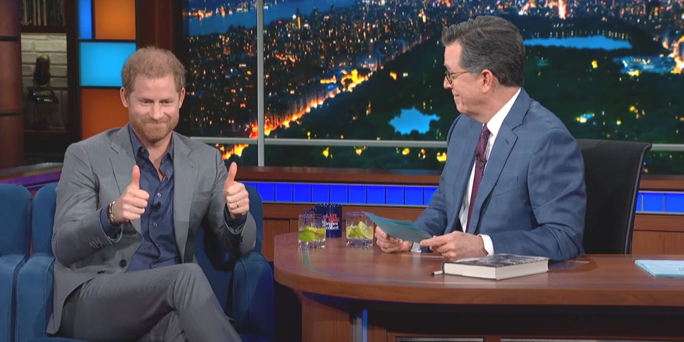 Prince Harry admits he’s an avid watcher of ‘The Crown’ like the rest of us Prince Harry on Stephen Colbert late night show - prince harry watches the crown
