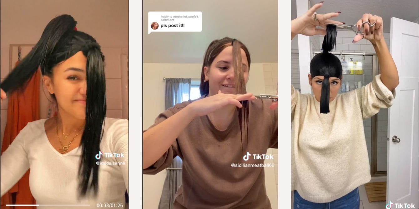 What is the ‘butterfly cut’ and why is every woman on TikTok cutting their own hair? viral tiktok haircut collage- butterfly cut