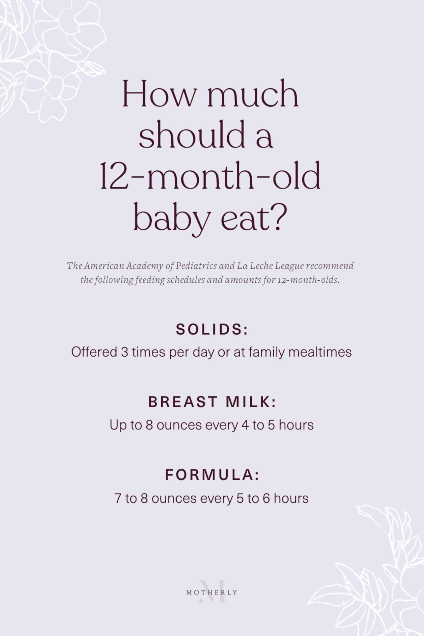printable summary of 12-month-old baby feeding guide - breast milk and formula