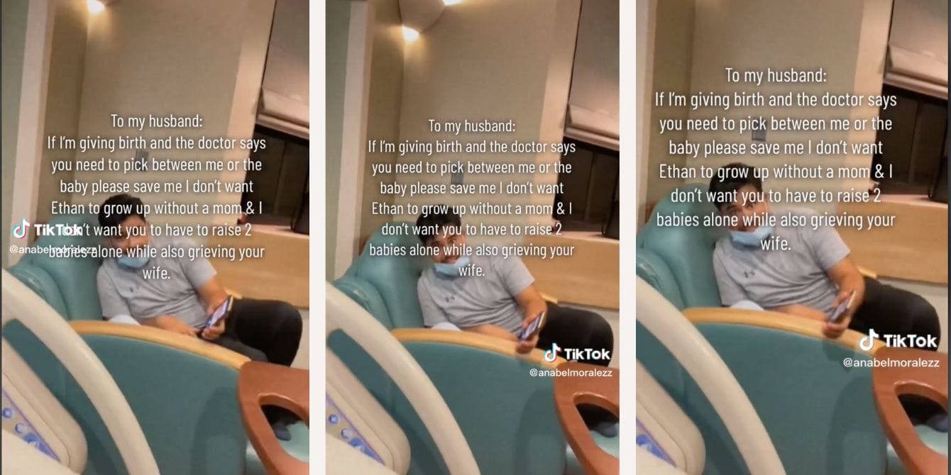 Moms on TikTok ask partners to save them during childbirth if necessary, not the baby collage of husband and wife at the hospital- moms ask partners to save them during childbirth