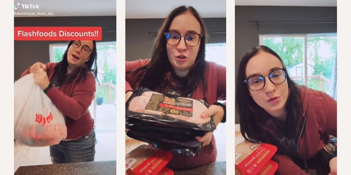 TikTok mom shares life hack she uses to get groceries for half the price TikTok mom showing packaged meat food deals