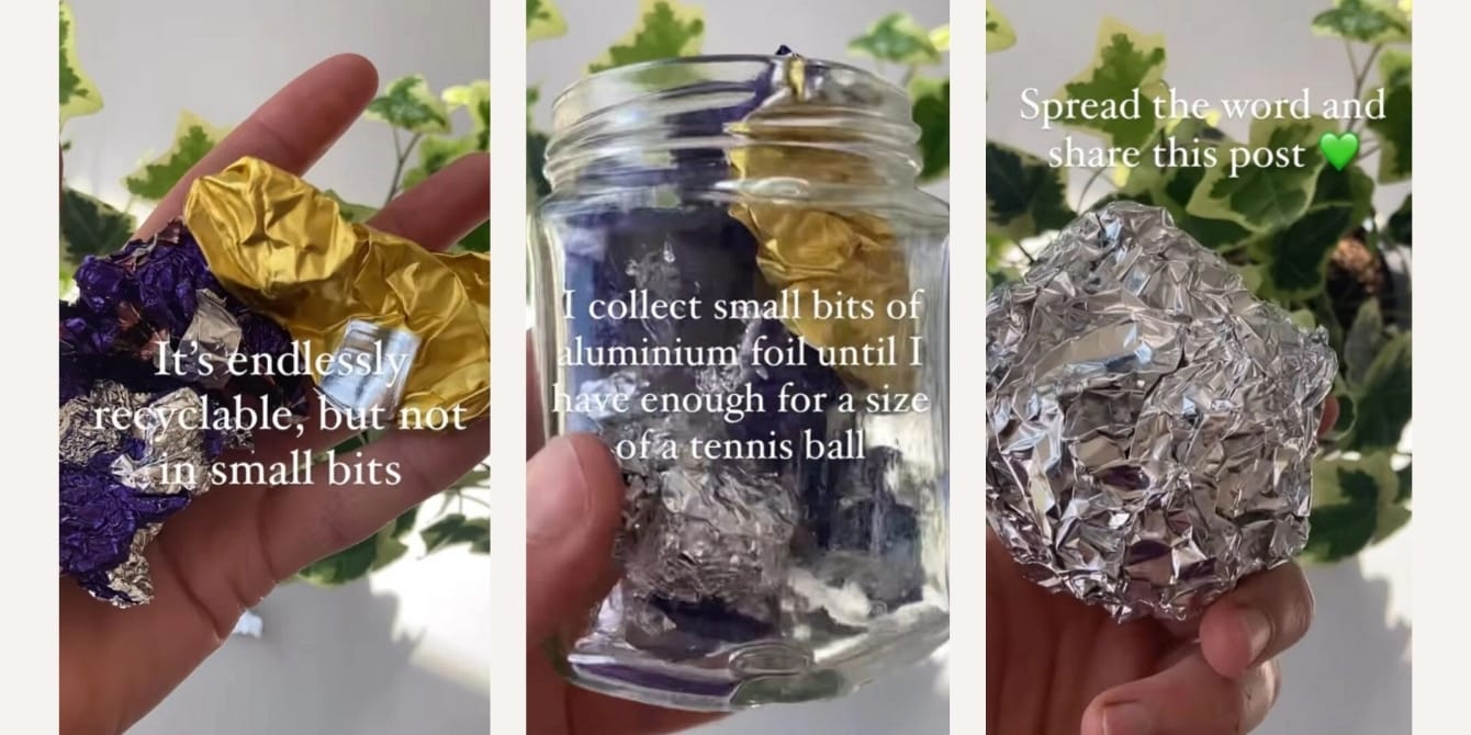 Woman reveals what we should actually be doing with our used aluminum foil jars with bits of aluminum foil from Instagram video