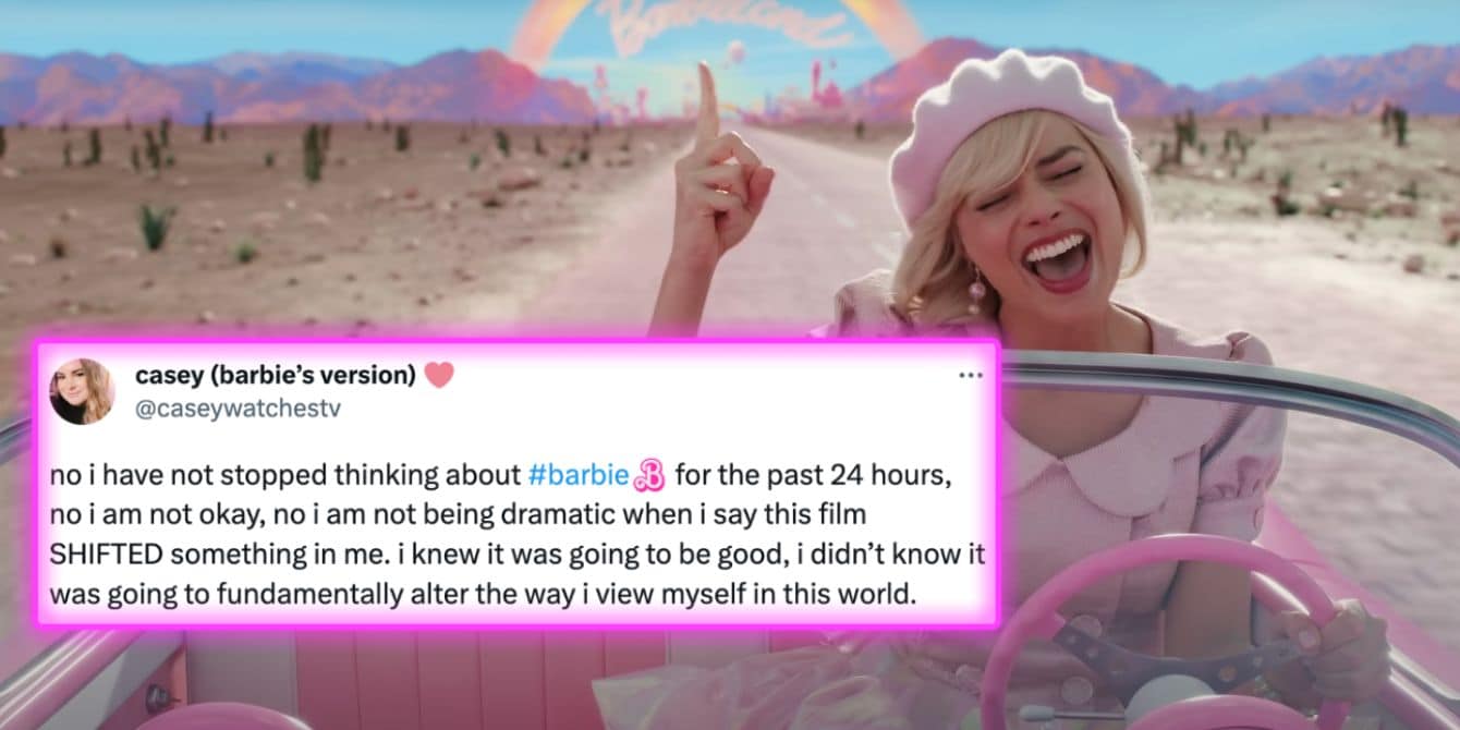 The ‘Barbie’ movie broke the internet over the weekend—because it’s THAT good Barbie movie screenshot with tweet overlay