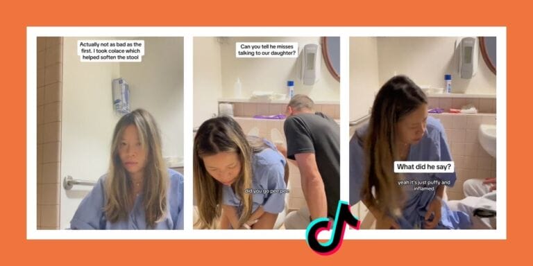Mom shares video of husband helping her go #2 after giving birth: ‘It is…mortifying’ Woman's husband helps her go to the bathroom after giving birth